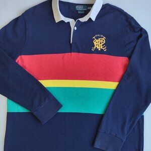 90's Polo Ralph Lauren Men's Rugby Shirt Bold Stripes 'Polo PRLC Crest  Size XXL
